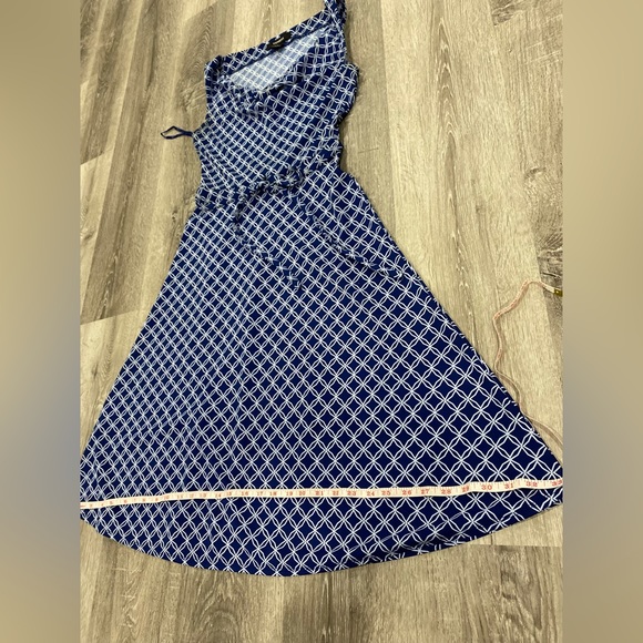 Express Light Blue/White Print Cowl Neck Sheath Dress Size 5/6 - Picture 5 of 7